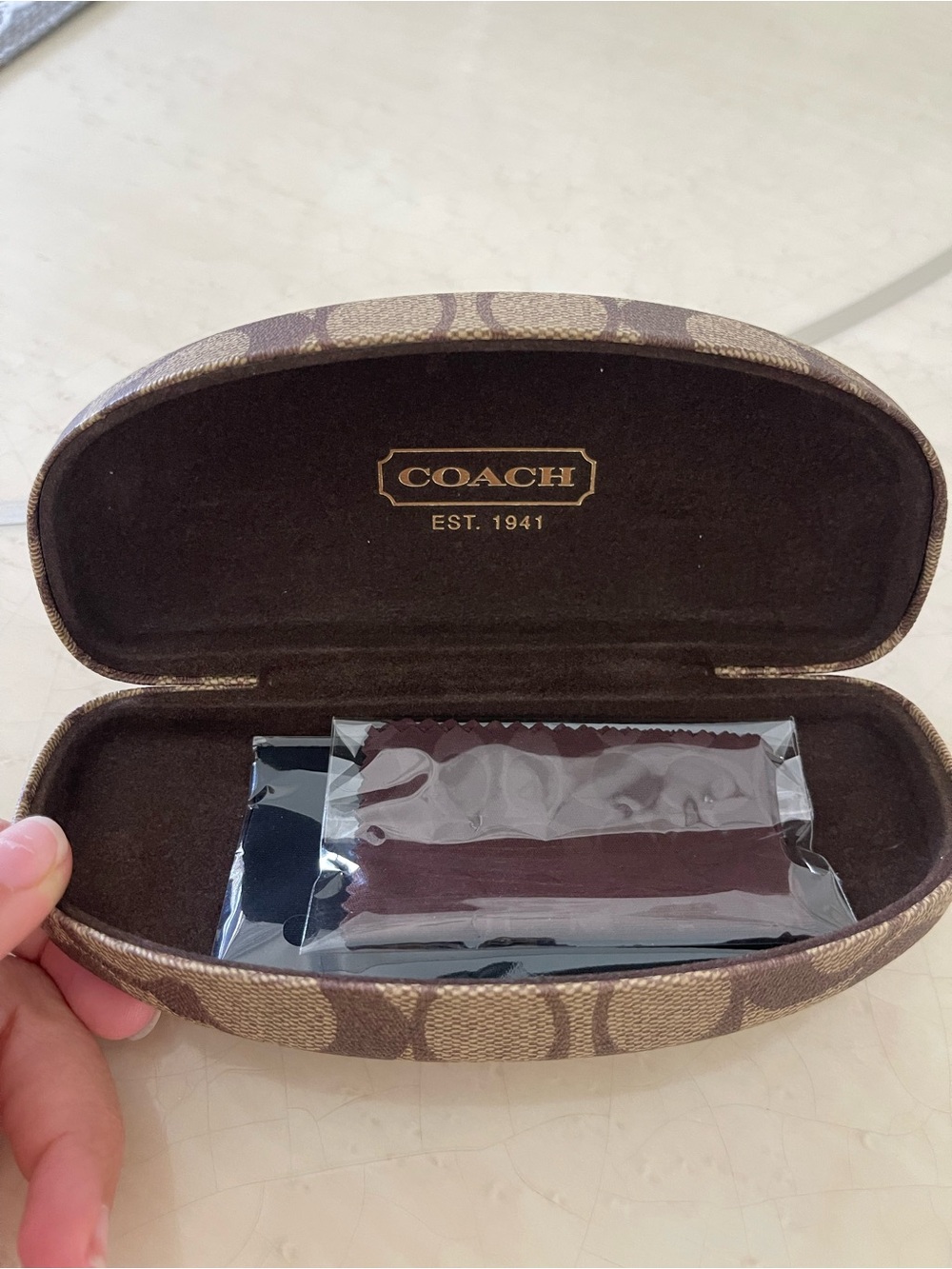 Coach Brown Signature Monogram Glasses Case